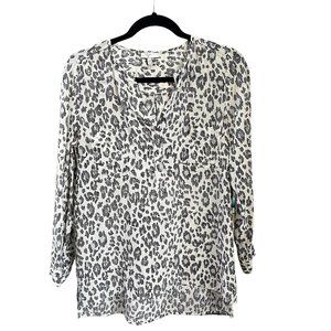 Joie Black/White Leopard Print Long Sleeve 100 % Silk Blouse Women's Size S